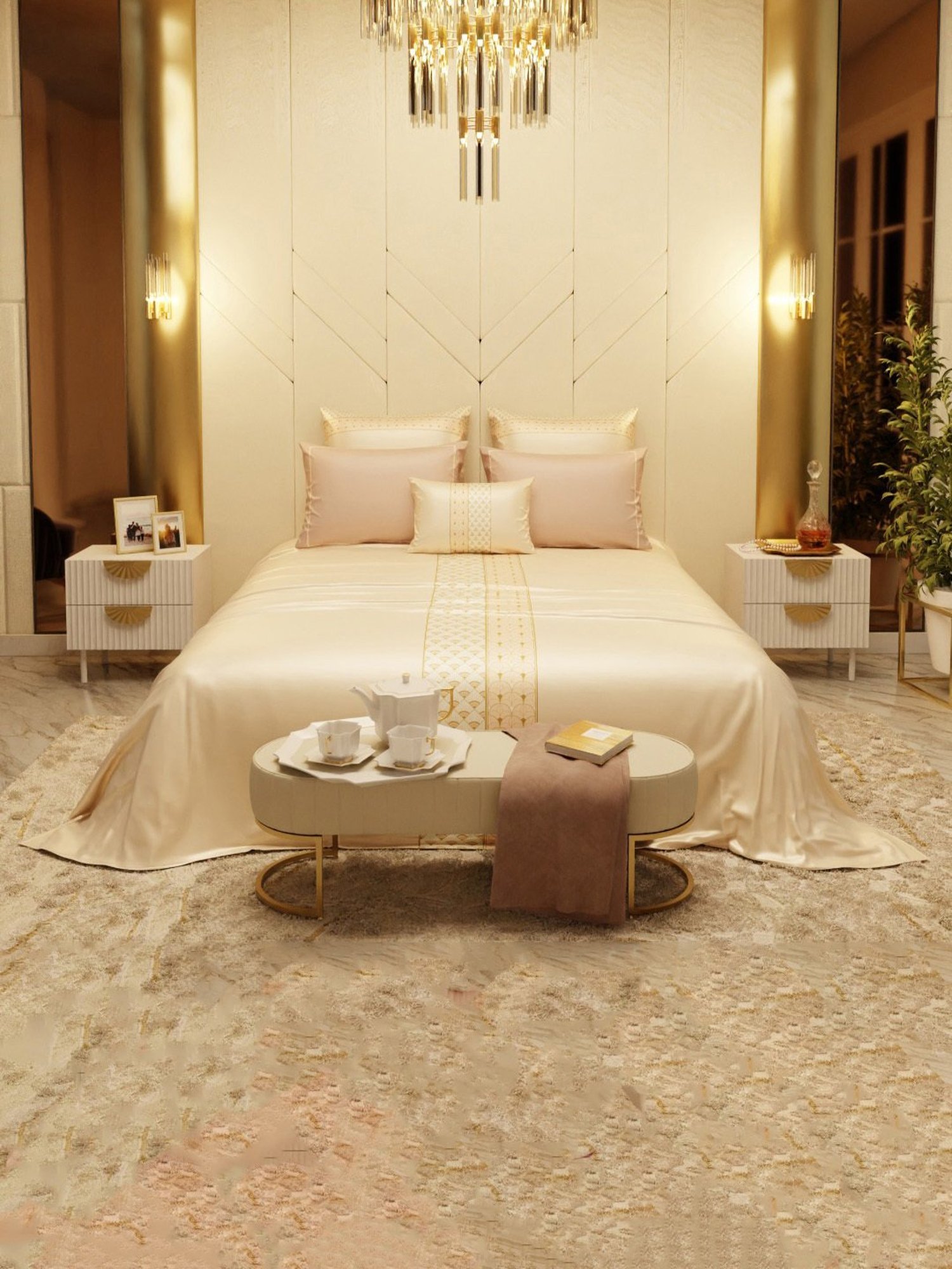 Stoa Paris Ivory Queen's Blush Super King Crown of Versailles Bedsheet Set