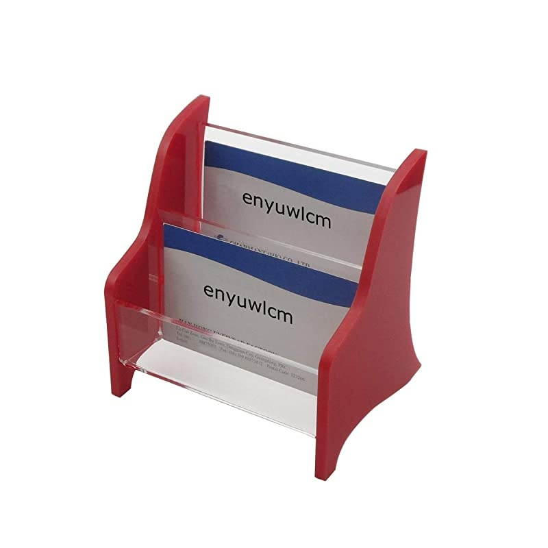 Acrylic 2 Tier Business Card Holder Display for Desk Elegant Business Card Stand for Office Counter Red/Clear