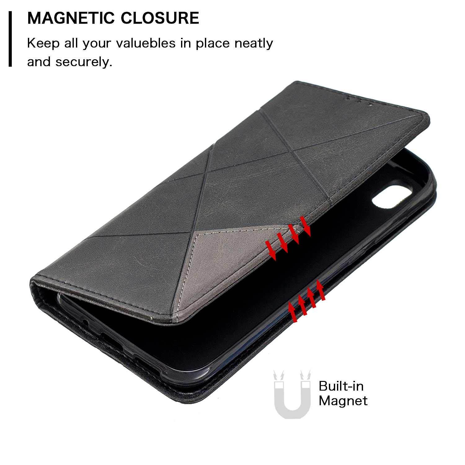The Grafu Case for Huawei Honor 8S / Huawei Y5 2019, Anti Scratch PU Leather and Shockproof TPU Inner Cover, Magnetic Full Body Protective for Huawei Honor 8S / Huawei Y5 2019, Black