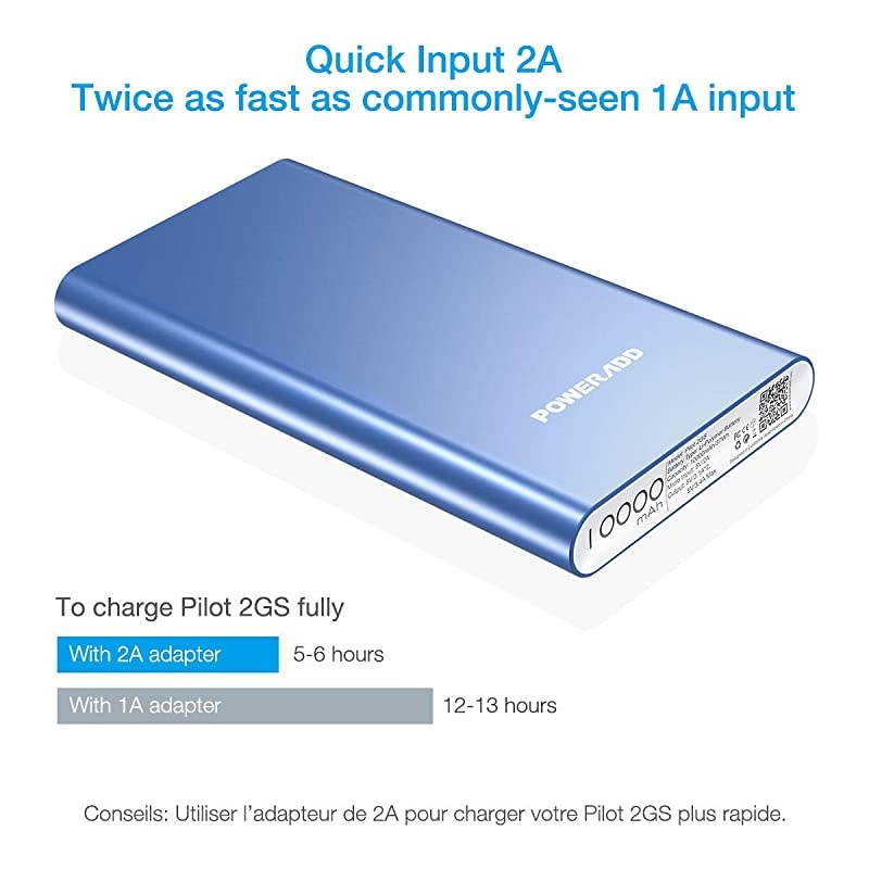 Pilot 2GS 10000mAh Portable Charger, Upgraded 3.4A Output Power Bank Compatible with iPhone iPad Samsung Phones and Tablet, Blue