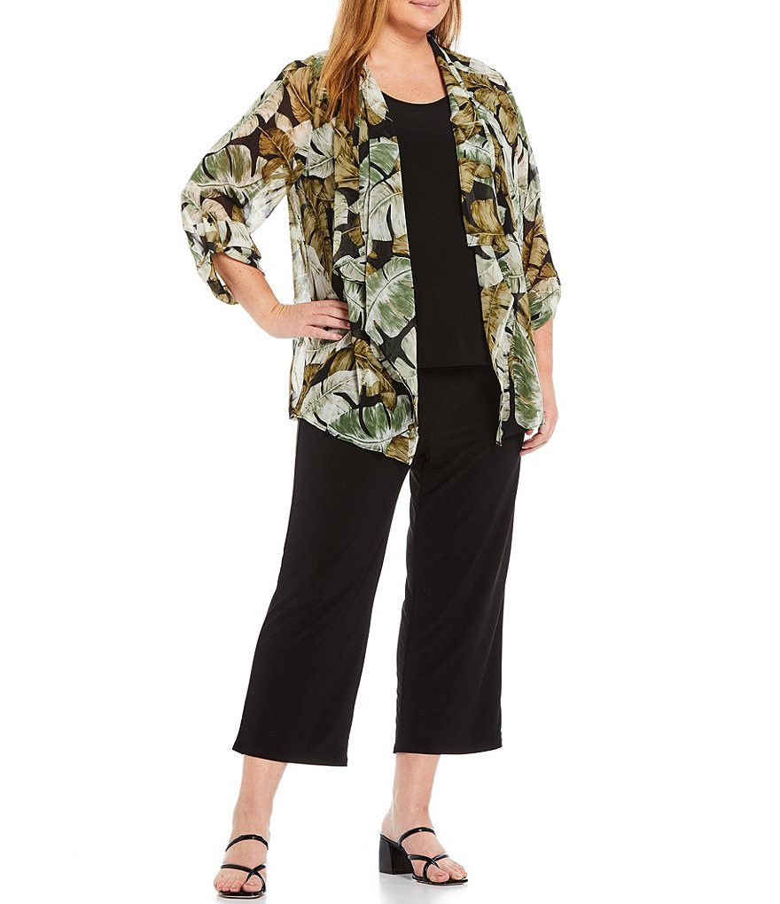 Investments Plus Size Soft Separates Long Sleeve Tropical Print Jacket
