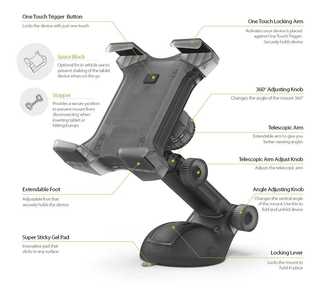 iOttie Easy Smart Tap 2 Universal Car & Desk Mount Holder Stand Cradle for Tablet: iPad Air/4/3/2, iPad Mini/Retina, Galaxy Tab 4/3, Nexus 7, Kindle Fire HD/7/6/ Fire HDX 8.9/7/ Fire 2