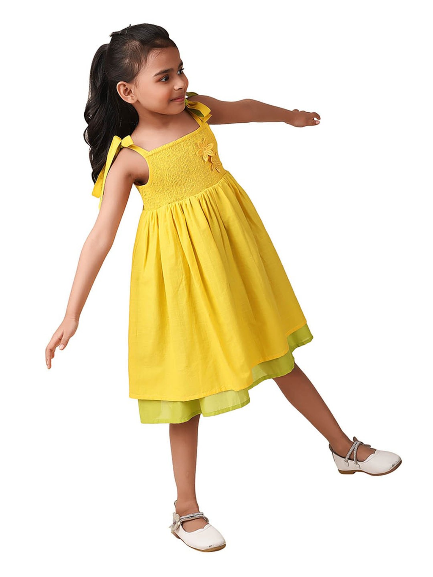 Fabindia Kids Yellow Applique Dress