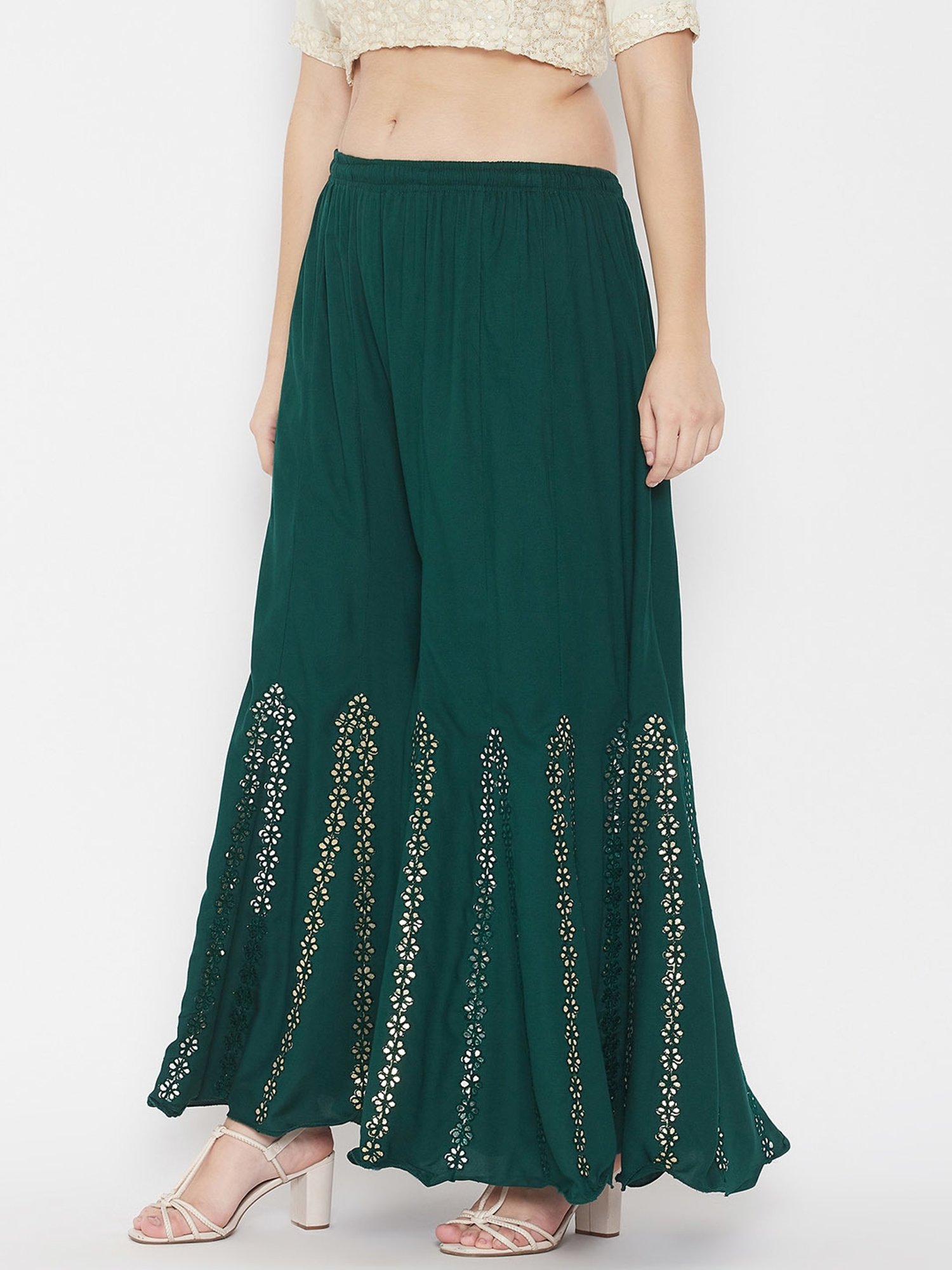 Castle Green Mirror Work Palazzos