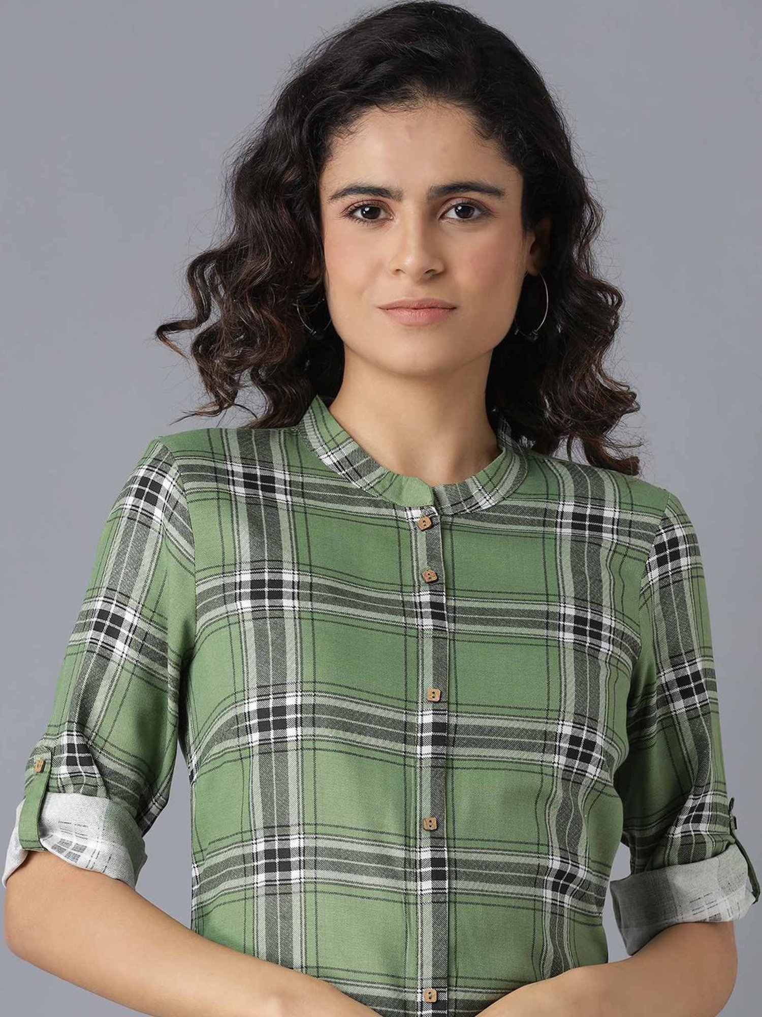 Aurelia Green Chequered Kurta Pant Set