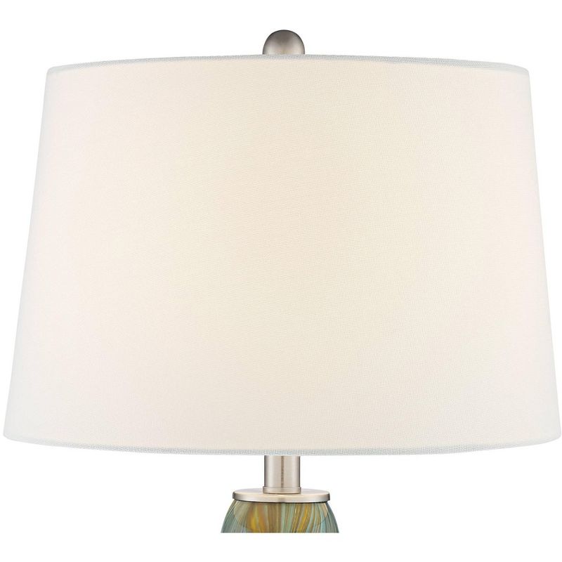 Possini Euro Design Industrial Table Lamp Oil Rubbed Bronze Clear Glass Burlap Tapered Drum Shade for Living Room Bedroom Bedside