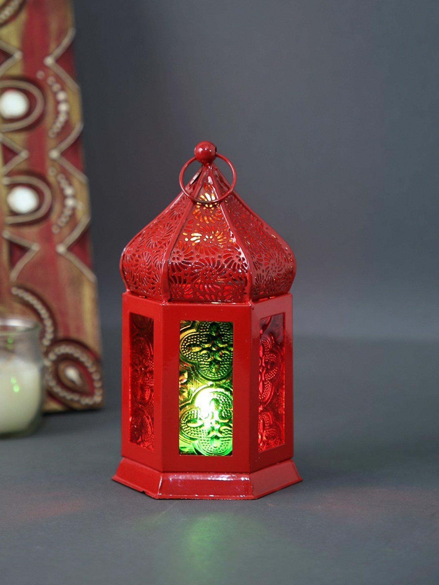 Tayhaa Red Metal Morrocan Lantern