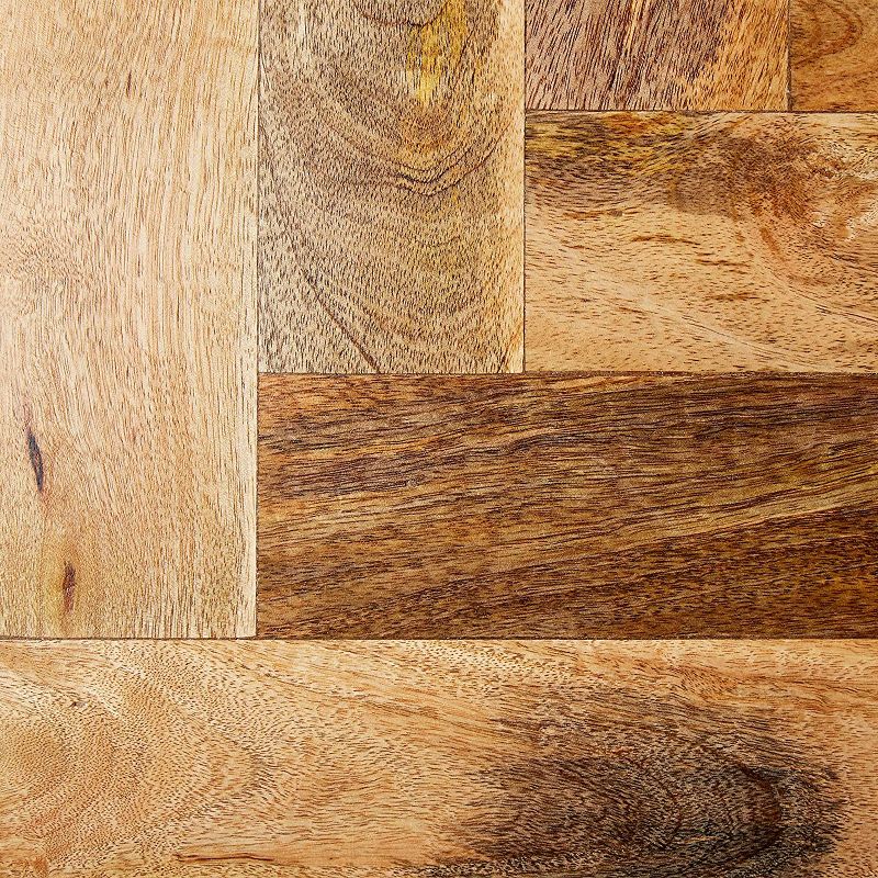 Mindful Living Rustic Farmhouse Mid Century Modern Fusion Mango Wood Top and Iron Hairpin Legs Chevron Pattern Rectangular Accent Coffee Table, Beige