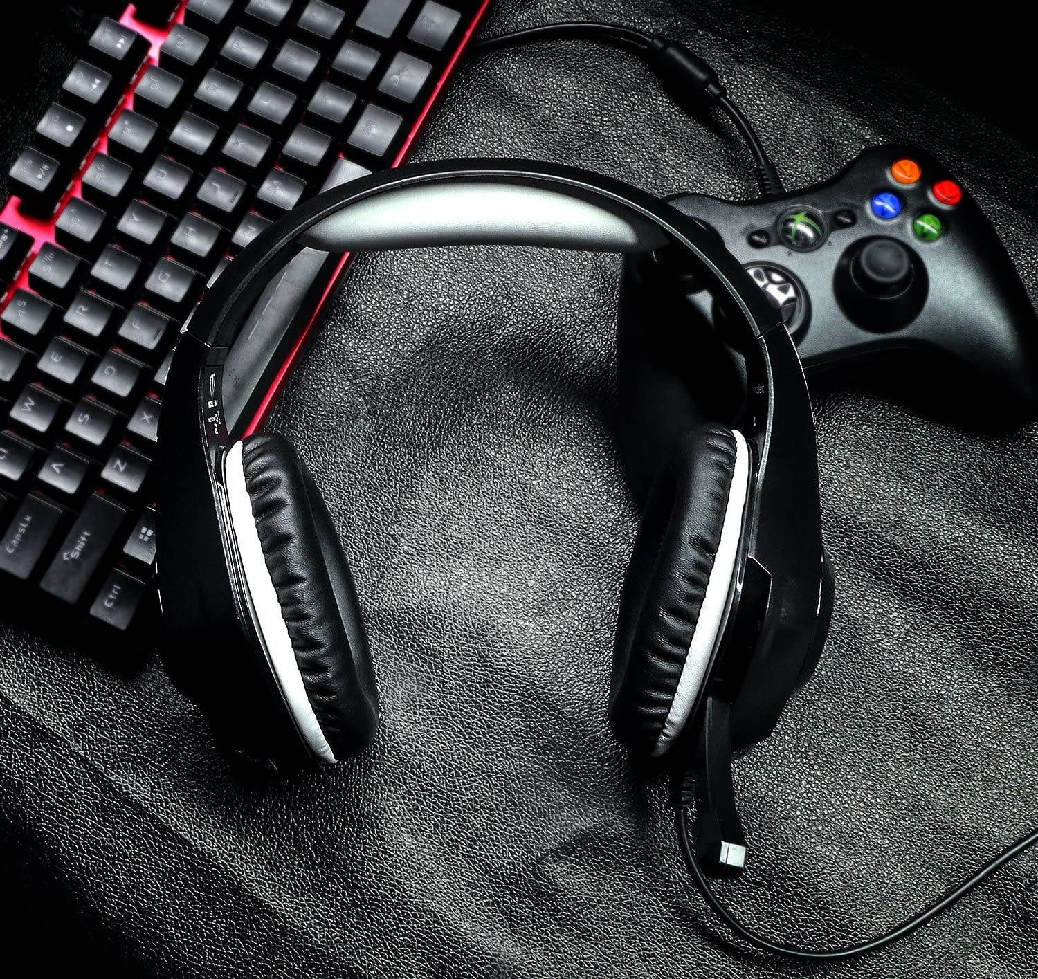 Beexcellent Gaming Headset for PS4 Xbox One PC with Noise Isolation Mic Crystal Stereo Surround Sound LED Lights (GM-1) (Grey)