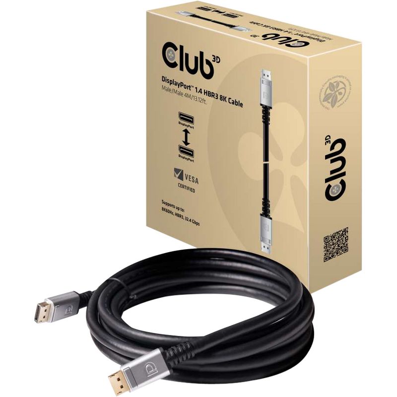 Club 3D DisplayPort 1.4 HBR3 8K Cable M/M 4m /13.12ft - 13.12 ft DisplayPort A/V Cable for Audio/Video Device, PC, Notebook