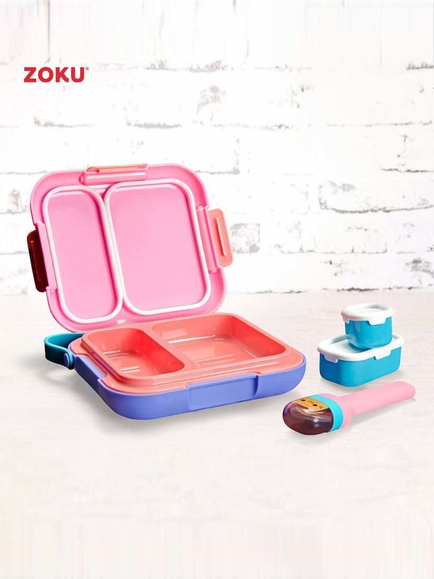 Zoku 2-Piece Multicolor Medium Kids Lunch Box & Pocket Cutlery Set