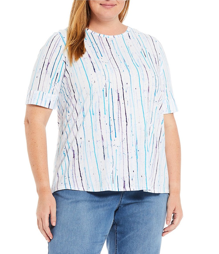 Westbound Plus Size Drip Design Short Sleeve Crew Neck Cotton Blend Tee