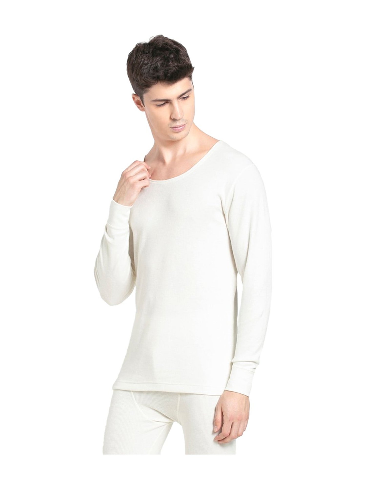Jockey 2401 Off White Super Combed Cotton Rich Full Sleeves Thermal Top with Stay Warm Technology
