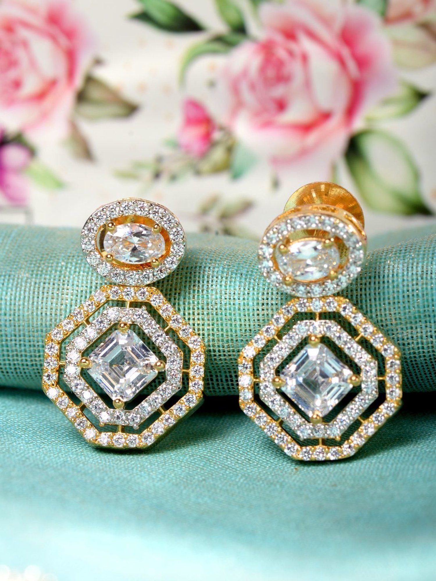 Saraf RS Jewellery Gold Plated AD Studded Minimal Earring