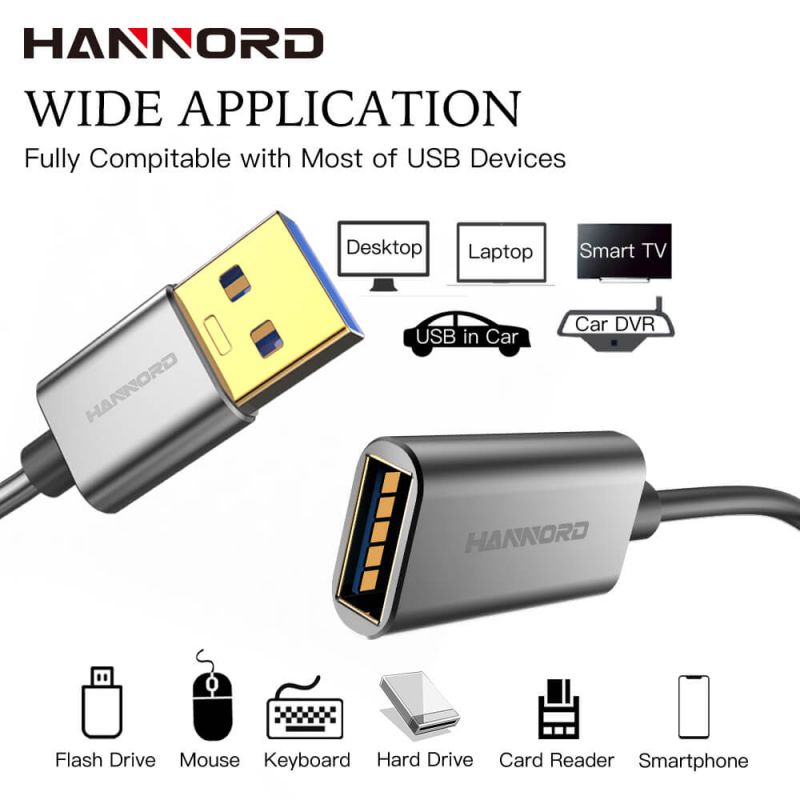 Hannord USB 3.0 Extension Cable Type A Male to Female Extension Cord High Data Transfer Compatible with USB Keyboard,Flash Drive, Hard Drive - 3.3ft.