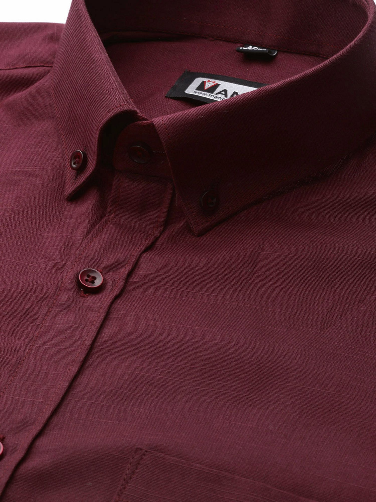 ManQ Maroon Regular Fit Shirt