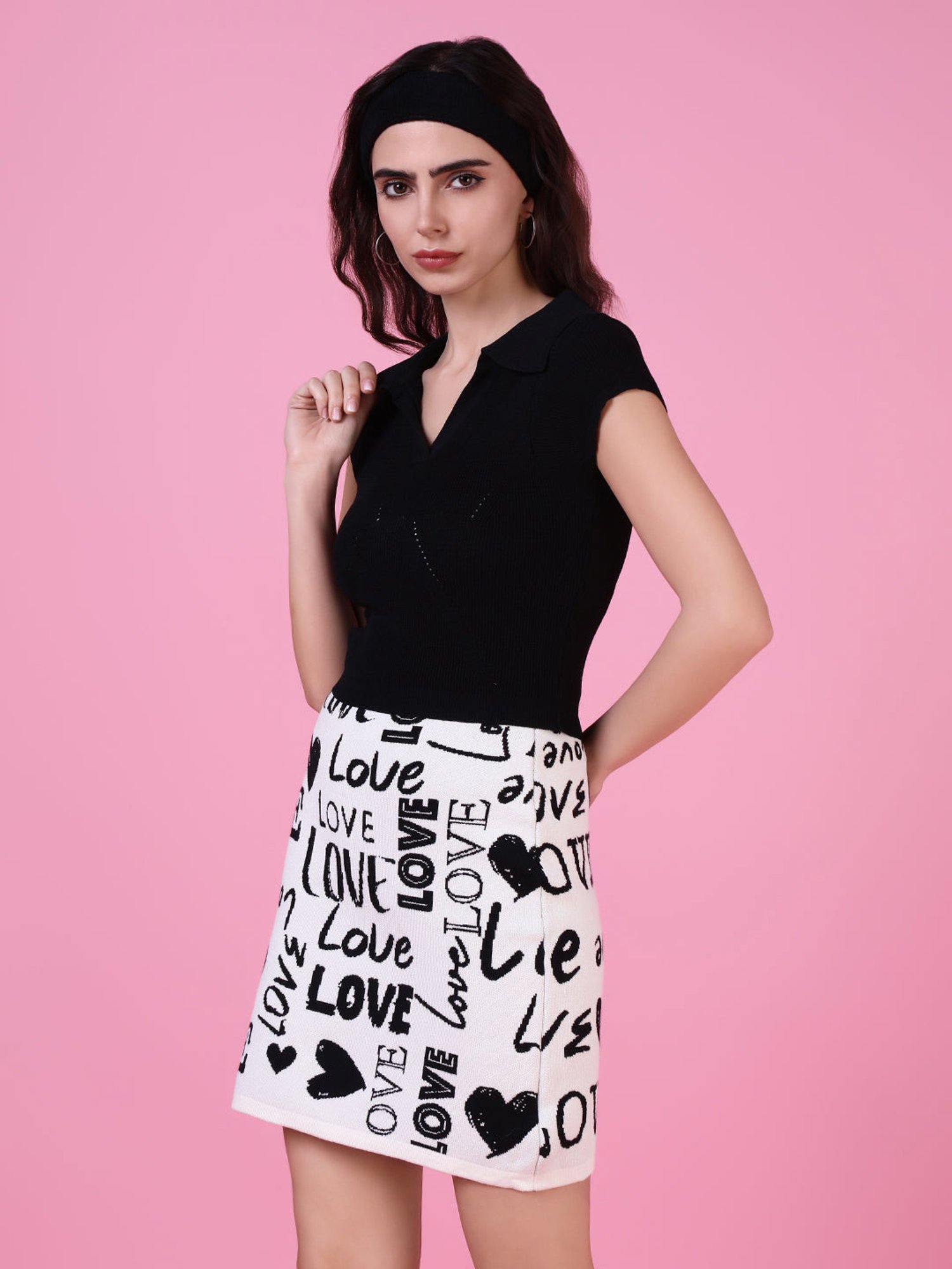 SHOWOFF Black Self Design Top