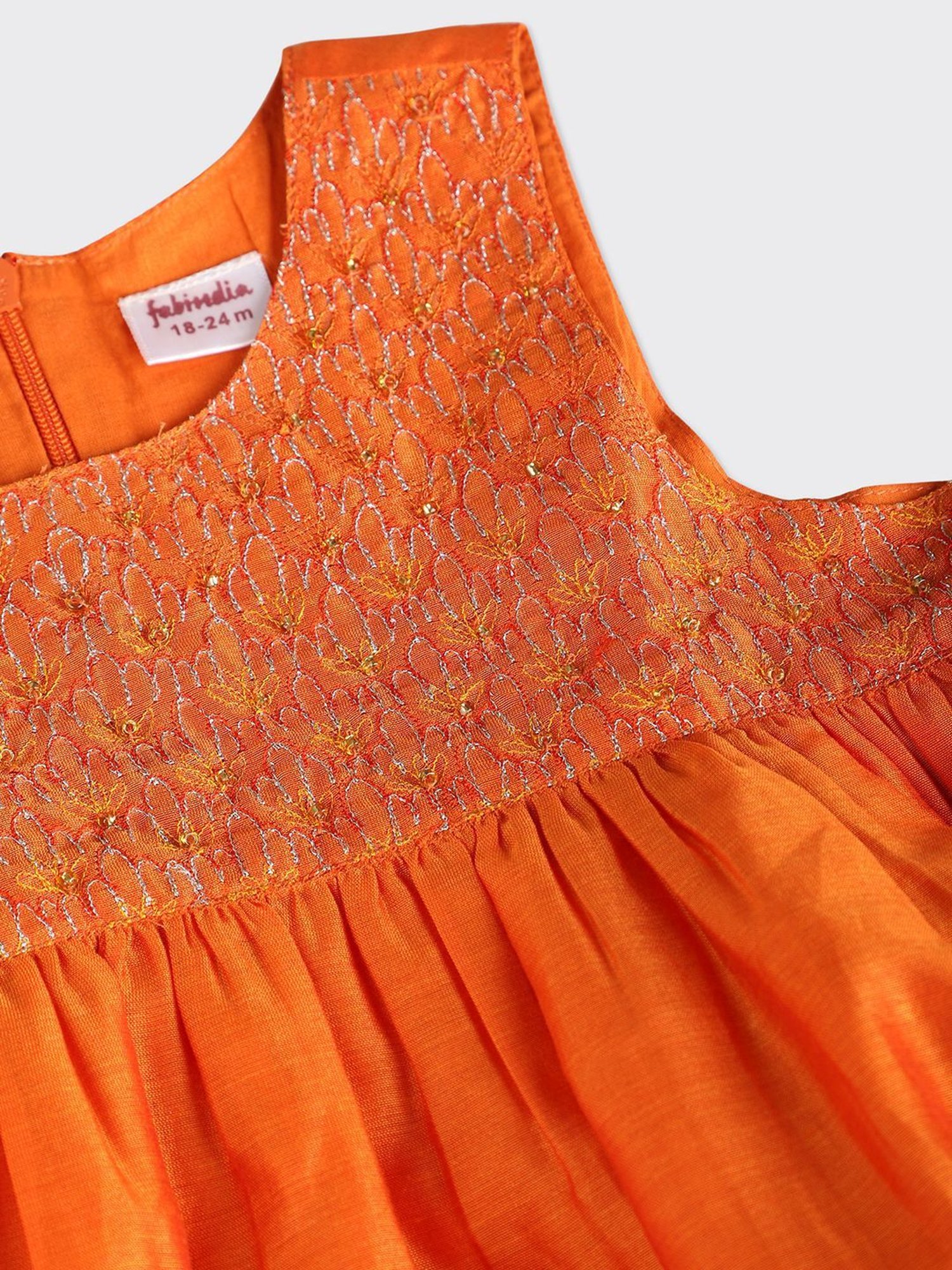 Fabindia Kids Orange Embroidered Dress