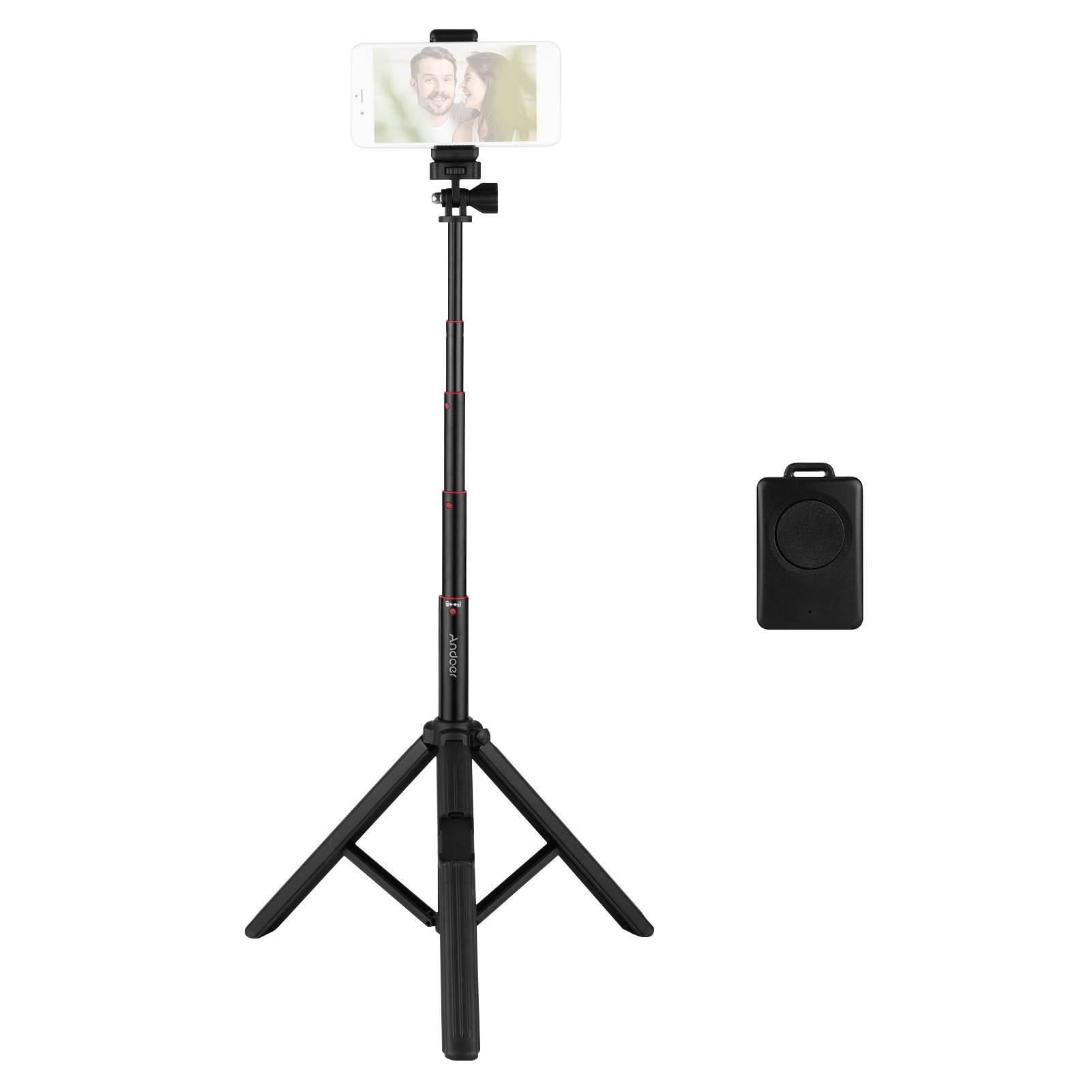 Andoer Tripod Stand Handheld Selfie Stick Portable Extendable Cell Phone Tripod with BT Remote Phone Holder 180&deg; Neck & 360&deg; Head Rotation for Smartphone Small Camera