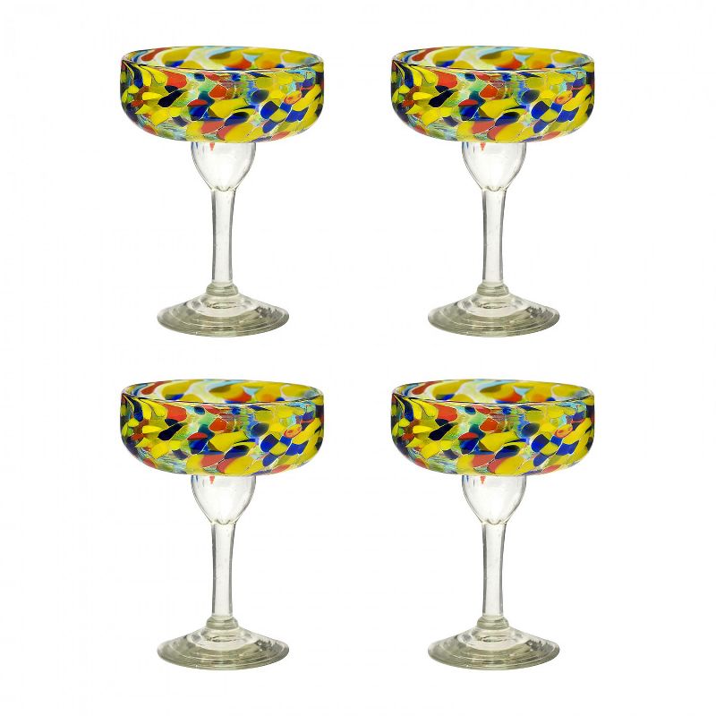 Amici Home Authentic Mexican Handmade Carnaval Margarita Glass, 15oz, Assorted Set of 4