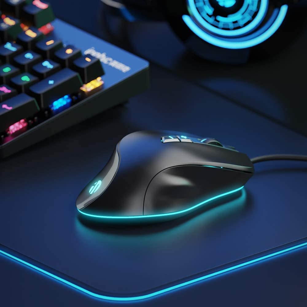 Wired Gaming Mouse Inphic Wired Mouse for Gamer with 7 RGB Lighting Effect 4000DPI Adjustable and 7 Programmable Buttons Ergonomic Design PC Gaming Mouse Comfortable Hand Feeling