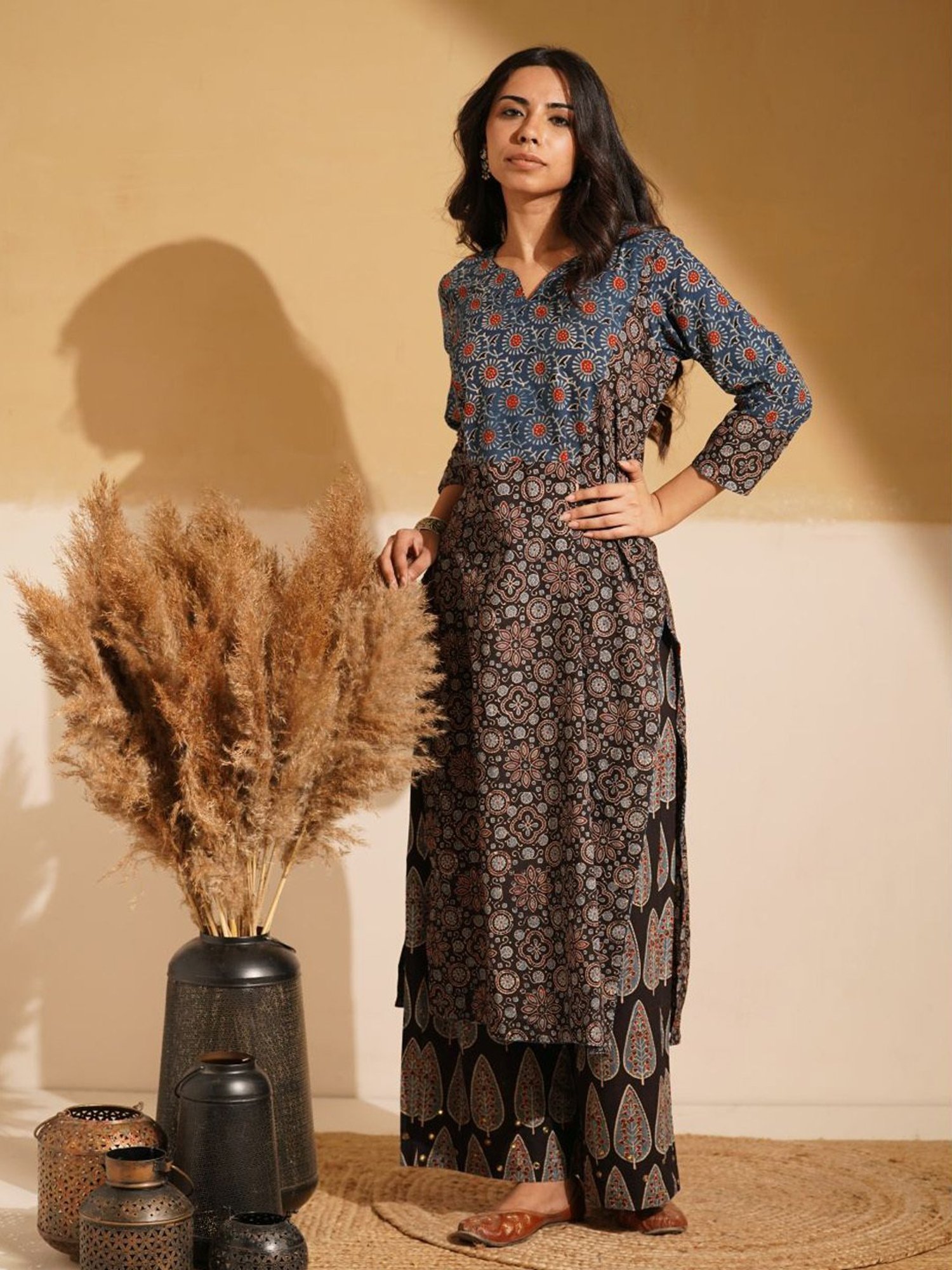 Love Chic Indigo & Black Ajrakh Cotton Straight Kurta