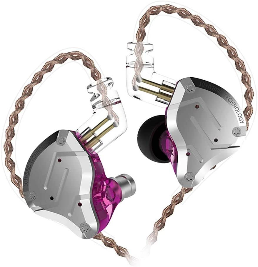 KZ ZS10 Pro Earbuds Headphone KZ in Ear Monitor IEM HiFi Earphone with 5 Driver 4BA 1DD with Detachable 0.75mm 2 Pin Cable for Singer Musician Drummer (Purple No Mic)
