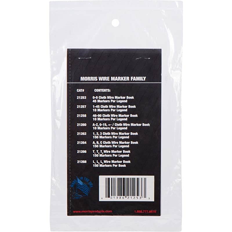 Pre-Printed Wire Marker Booklet - Tyvek Book A - Z, 0 - 15, + - / Marking - 10 Markers Per Legend &ndash; For Cable Hook Ups &ndash; Oil, Water Resistant &ndash; Self-Adhesive Cloth Material &ndash; 1 Count