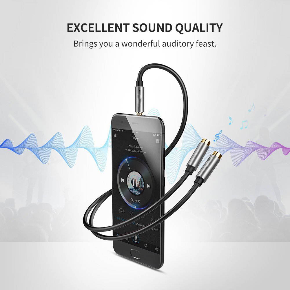 Wanmingtek 2-PACK Headphone Splitter, [Hi-Fi Sound, Copper Shell] 3.5mm Male to 2 Dual 3.5mm Female Audio Splitter Cord Nylon-Braided Stereo Y Splitter for iPhone, Samsung, Smartphones, Tablets-Gray