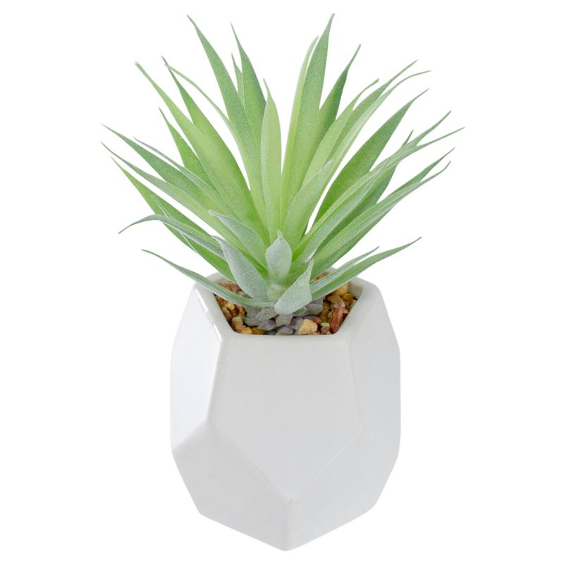 Northlight 7.5" Green Artificial Sword Grass in a White Geometric Pot