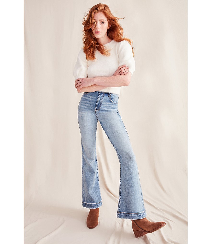 A Loves A Round Neck Long Bishop Sleeve Rib Knit Sweater