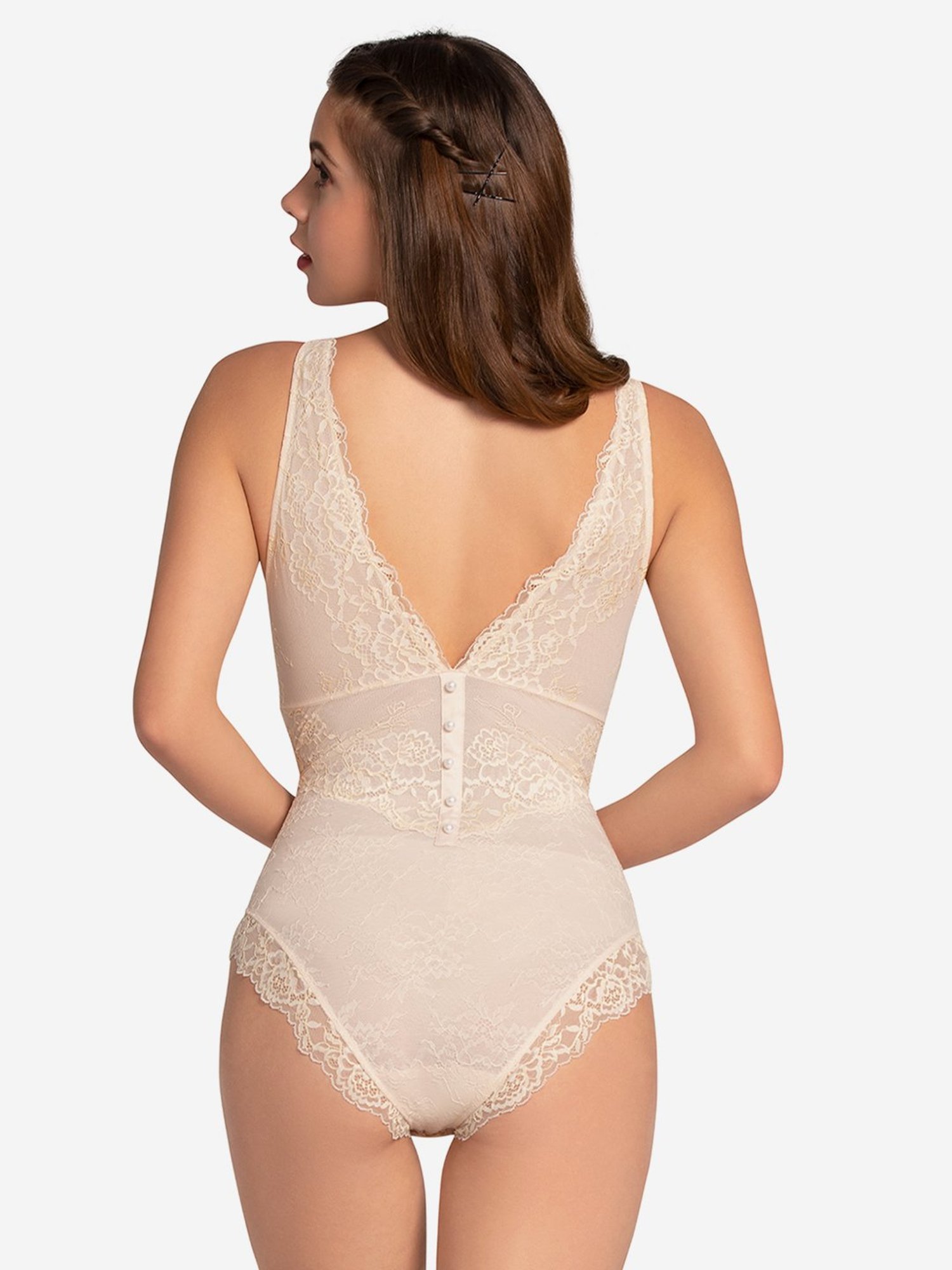 Amante Baby Pink Lace Work Bodysuit