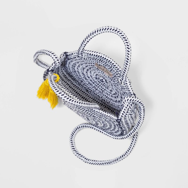 VR NYC Magnetic Strap Closure Mosaic Design Denim Laser Cut Crossbody Bag - Blue