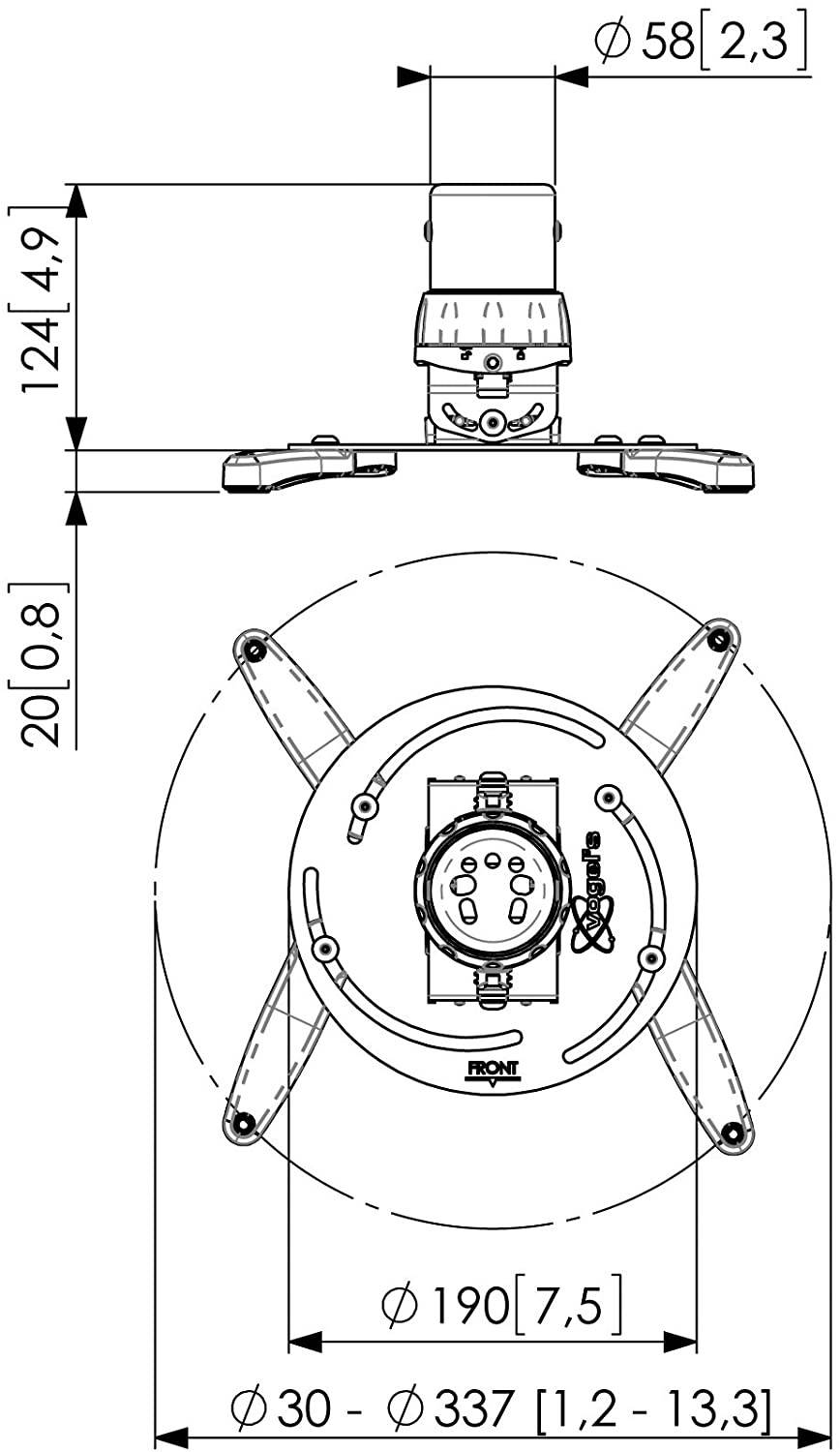 VOGEL'S PPC 1500 Projector Ceiling Mount for 1,2-13,2 inch projectors, Swivel and Tilt, Max. 33 lbs, Silver