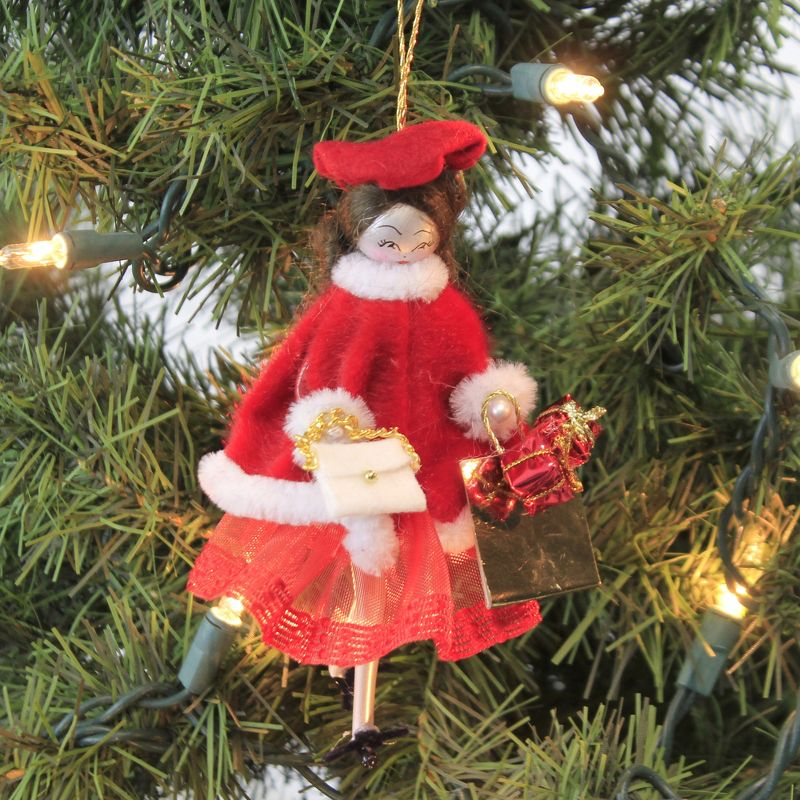 Italian Ornaments 5.25" Girl In Red & White Cape Ornament Italian Diva Couture  -  Tree Ornaments