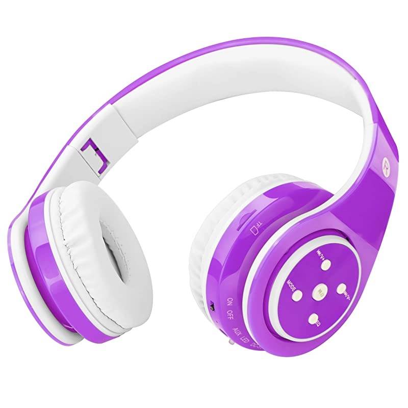 Headphones Bluetooth Wireless OnEar Foldable Stereo Sound Headset Safey Volume Limited Long Playing time SD Card Slot Buildin Mic 35mm Jack WirelessWired HeadphonesPurple