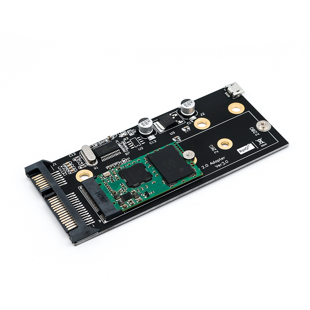 Adapter, NGFF(M.2) Key B SSD to 2.5" SATA, with a 3.5 Hard Drive Bracket and Micro USB Cable