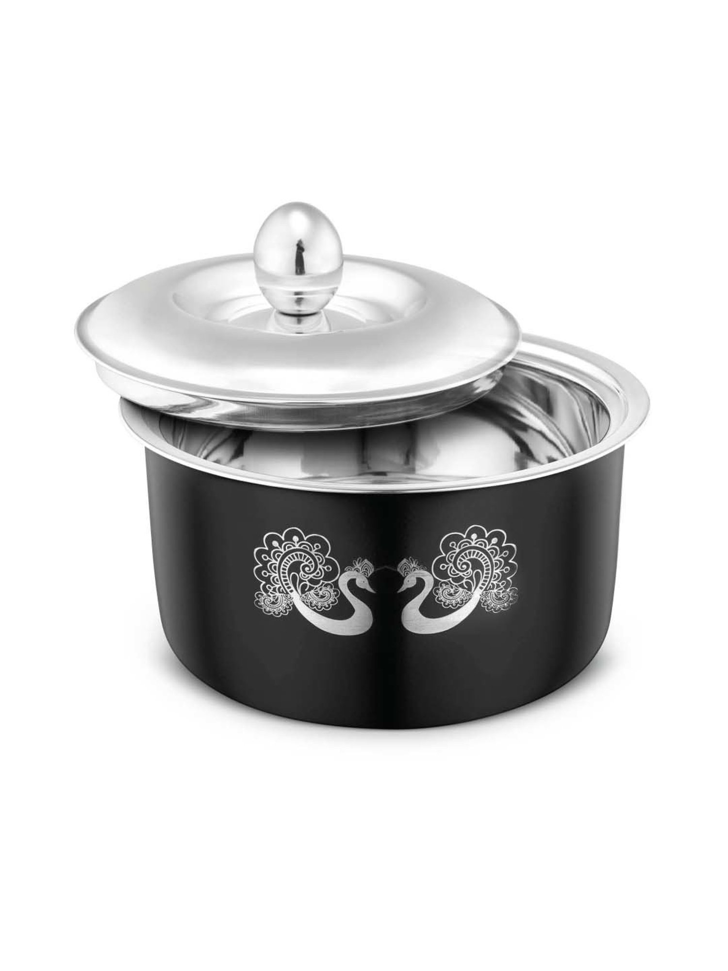 FnS Elantra Silver Stainless Steel Casserole With Lid (0.9 L)