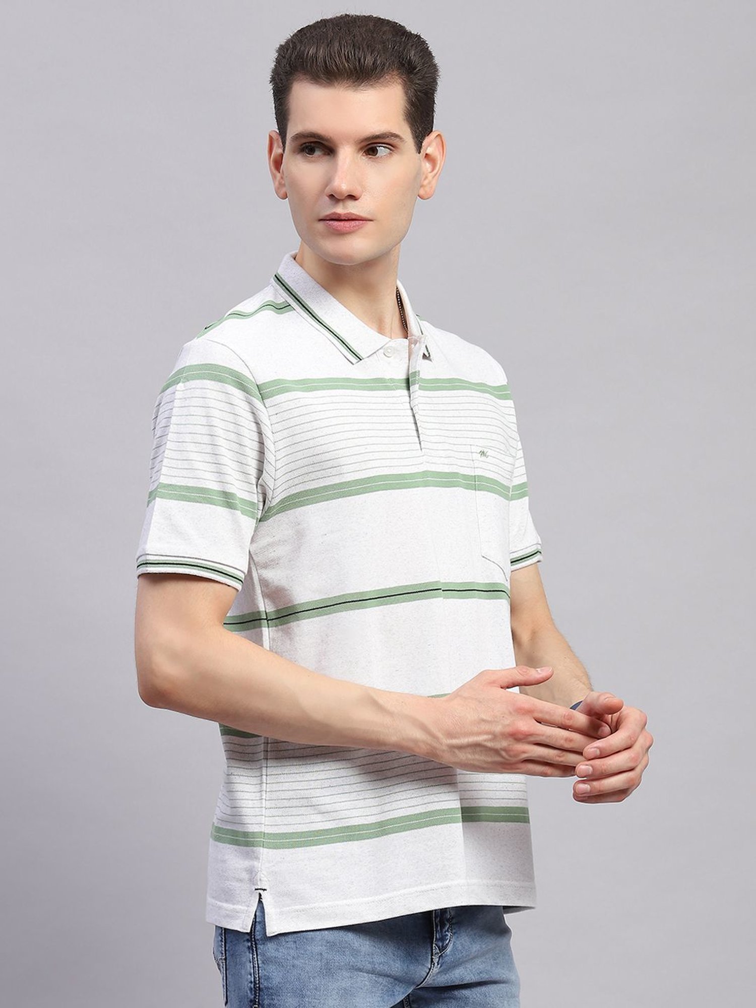 Monte Carlo Green Regular Fit Striped Polo T-Shirt