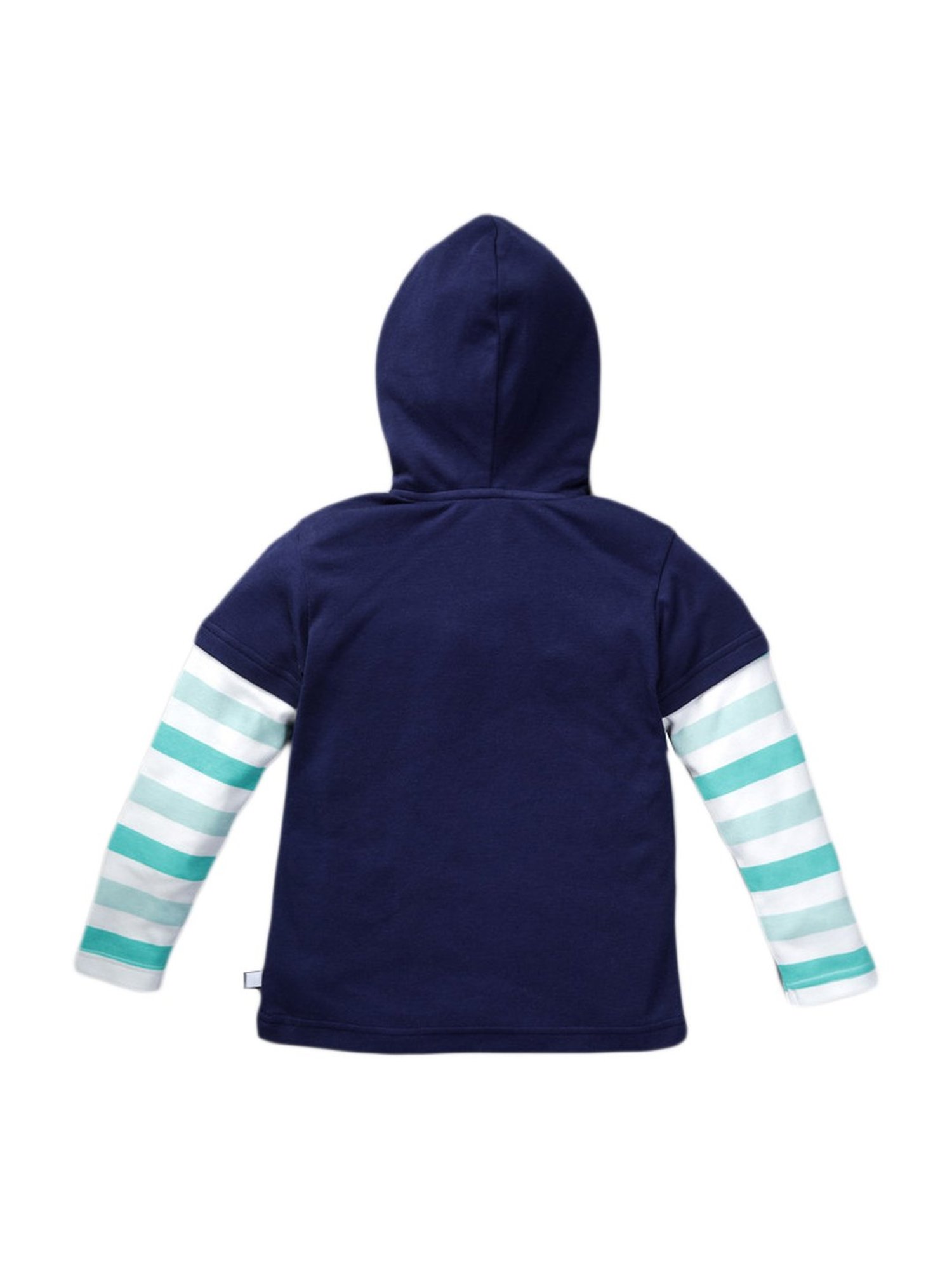 Pranava Kids Navy Cotton Patch Work Hooded T-Shirt