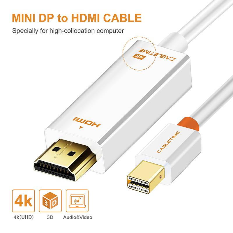 Cabletime Thunderbolt Mini DisplayPort dp to HDMI 4K Adapter HDMI Display Port Cable for 1080P TV Lenovo Computer MacBook N043