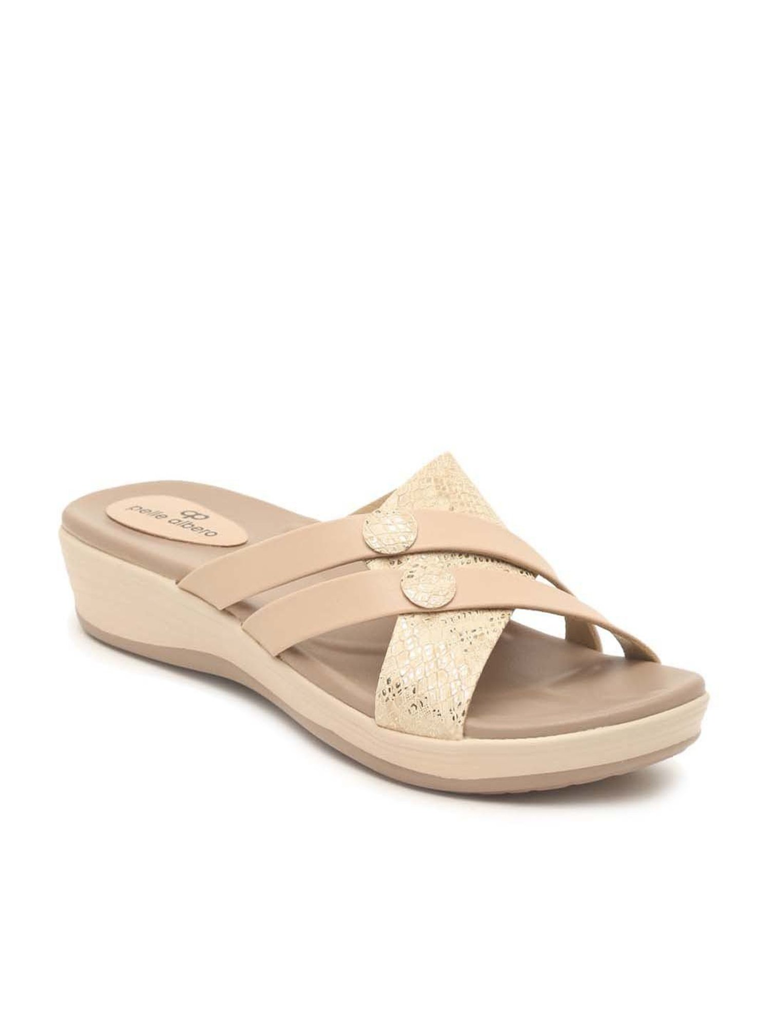 Pelle Albero Women's Beige Cross Strap Wedges