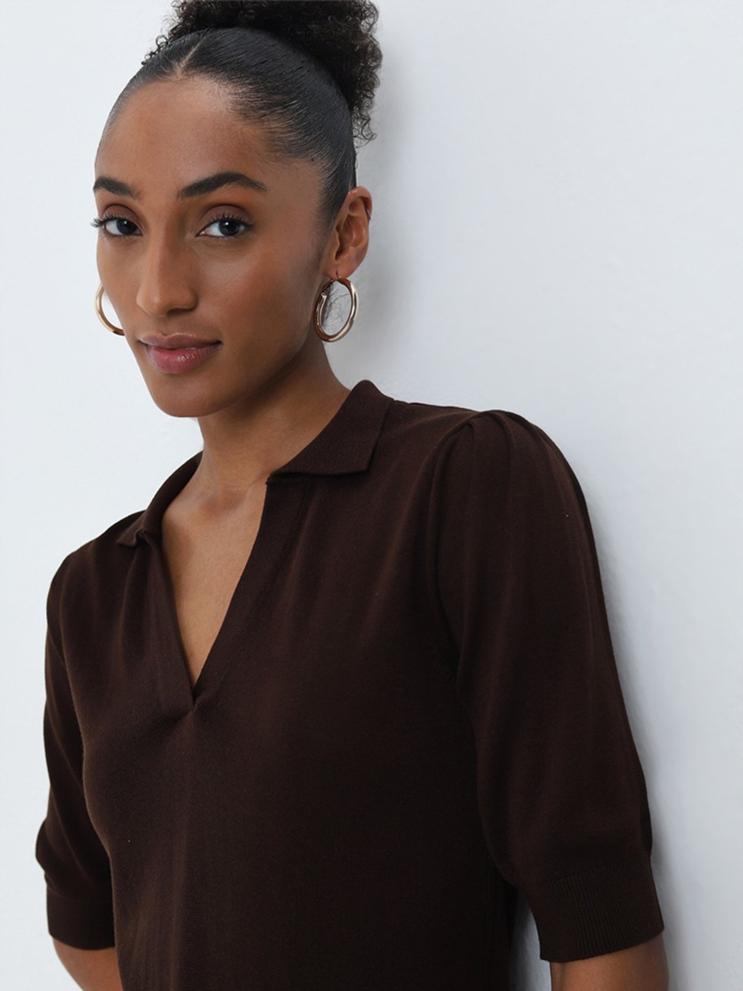 Wardrobe by Westside Dark Brown Knit-Textured Top