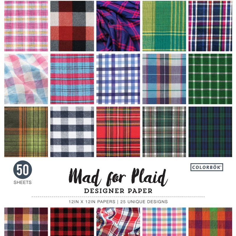 Colorbok 68lb Designer Single-Sided Paper 12"X12" 50/Pkg-Mad For Plaid, 25 Designs/2 Each