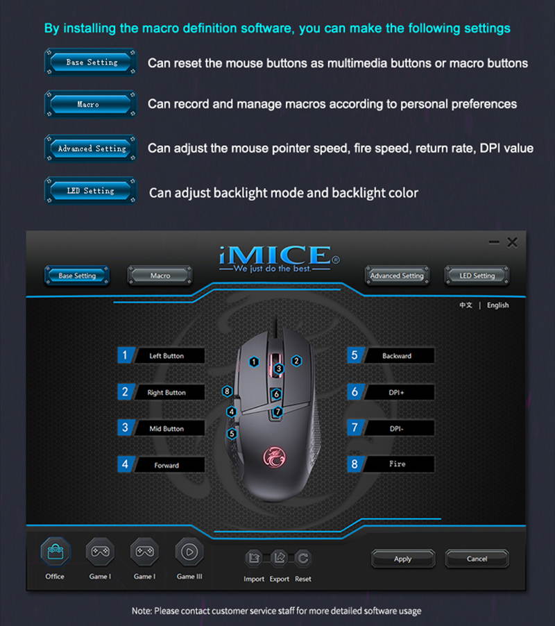 Fire Button Design USB Wired Gaming Mice 8 Buttons Mouse Computer Gamer 7200 DPI Optical Mice for Laptop PC Game Mouse