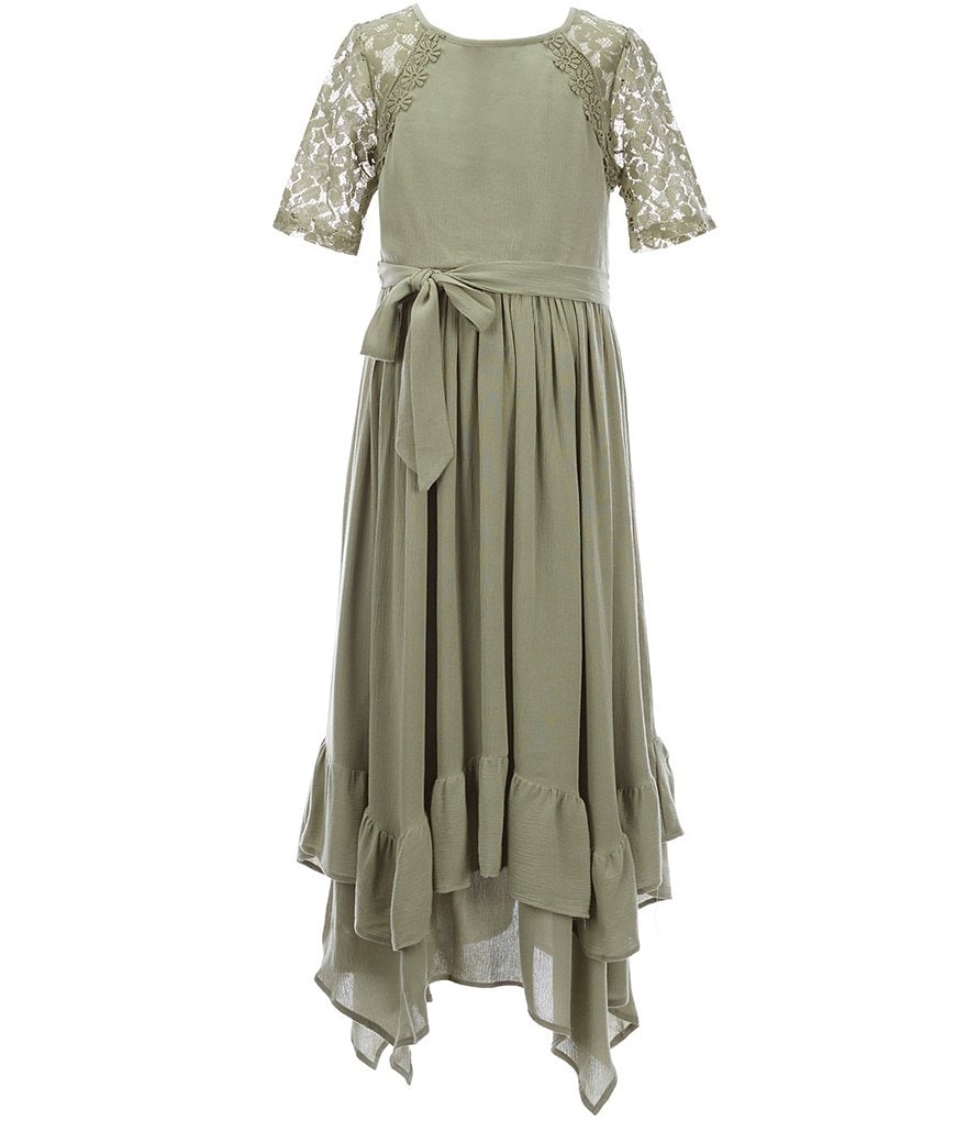 Us Angels Big Girls 7-16 Lace-Sleeve Asymmetrical-Hem Maxi Dress