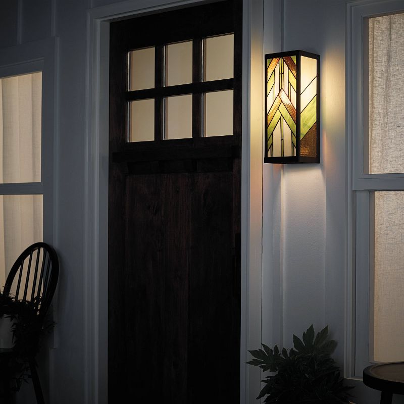 16.25" Stained Glass 1-Light Rectangular Mission Style Outdoor Light Wall Sconce - River of Goods