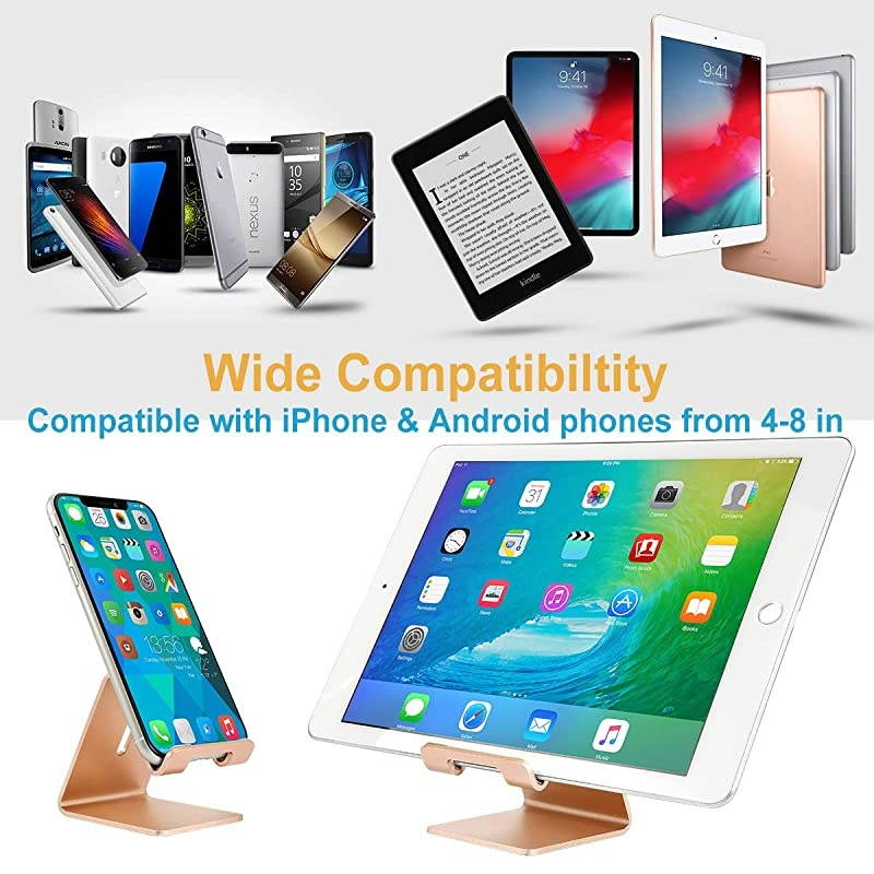 Cell Phone Stand Holder Aluminum Phone Dock Cradle Compatible with Switch, All Android Smartphone, for iPhone 12 11 Pro Xs Xs Max Xr X 8 7 6 6s Plus 5 5s 5c, Accessories (Gold)