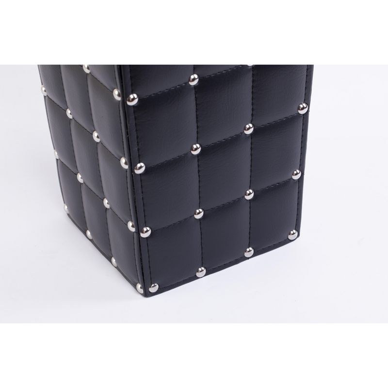 Bold Tones Black Faux Leather Wooden Umbrella Stand, Umbrella Storage Holder for Entryway