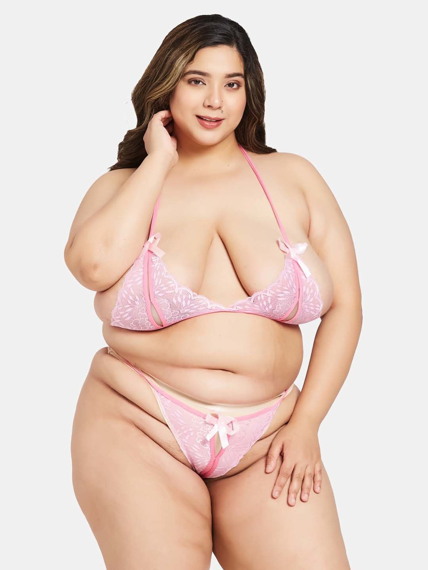 Secrets By ZeroKaata Pink Lace Work Bra Panty Set